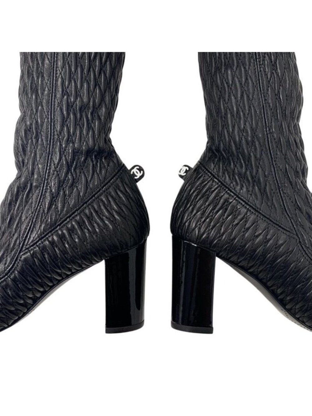 Chanel Boots Long Shoes Leather Black Knee High Coco Mark - Picture 8 of 9
